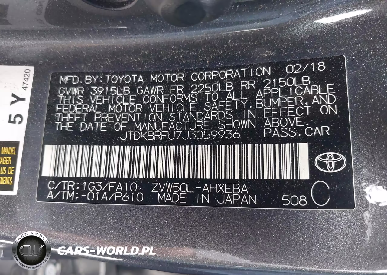 2018 Toyota Prius Two VIN:JTDKBRFU7J3059936 - 9