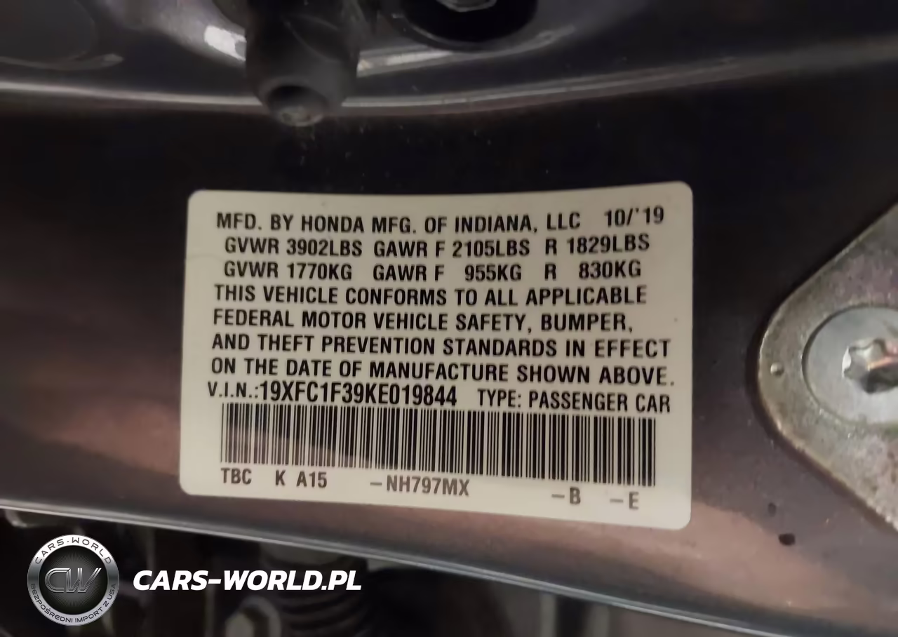 2019 Honda Civic Ex VIN:19XFC1F39KE019844 - 9