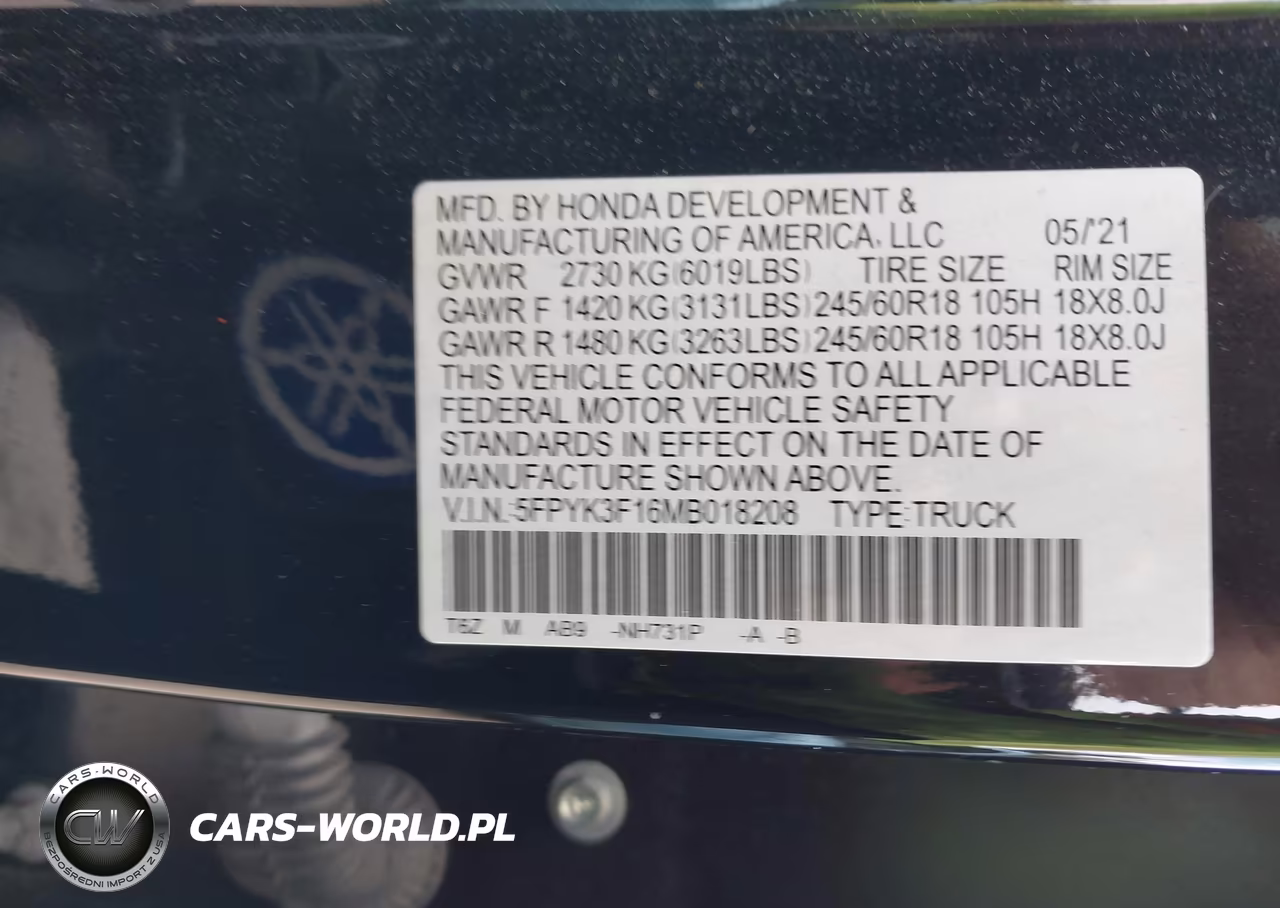 2021 Honda Ridgeline Awd Sport VIN:5FPYK3F16MB018208 - 9