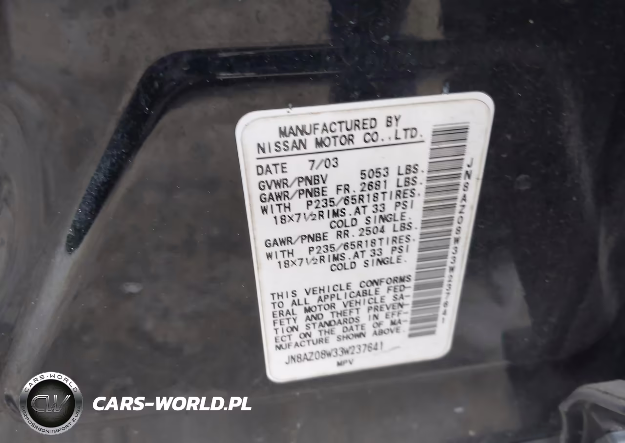 2003 Nissan Murano Sl VIN:JN8AZ08W33W237641 - 9