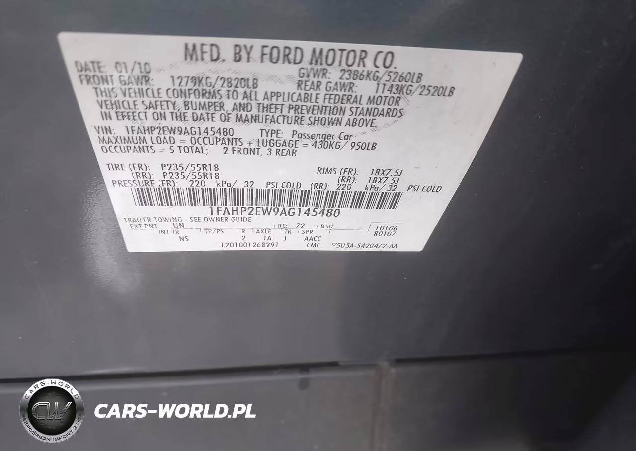 2010 Ford Taurus Sel VIN:1FAHP2EW9AG145480 - 9