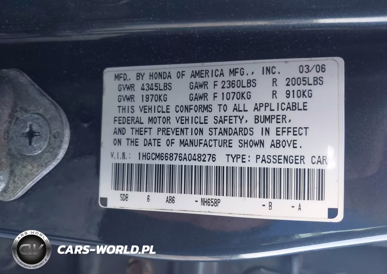 2006 Honda Accord 3.0 Ex VIN:1HGCM66876A048276 - 9