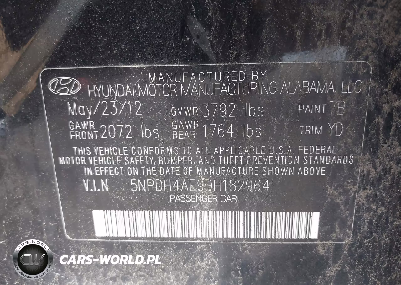 2013 Hyundai Elantra Limited VIN:5NPDH4AE9DH182964 - 9
