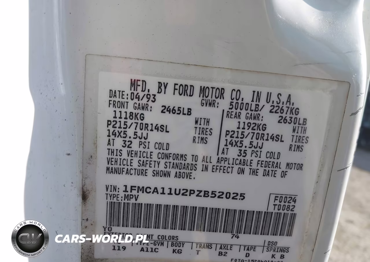 1993 Ford Aerostar VIN:1FMCA11U2PZB52025 - 9