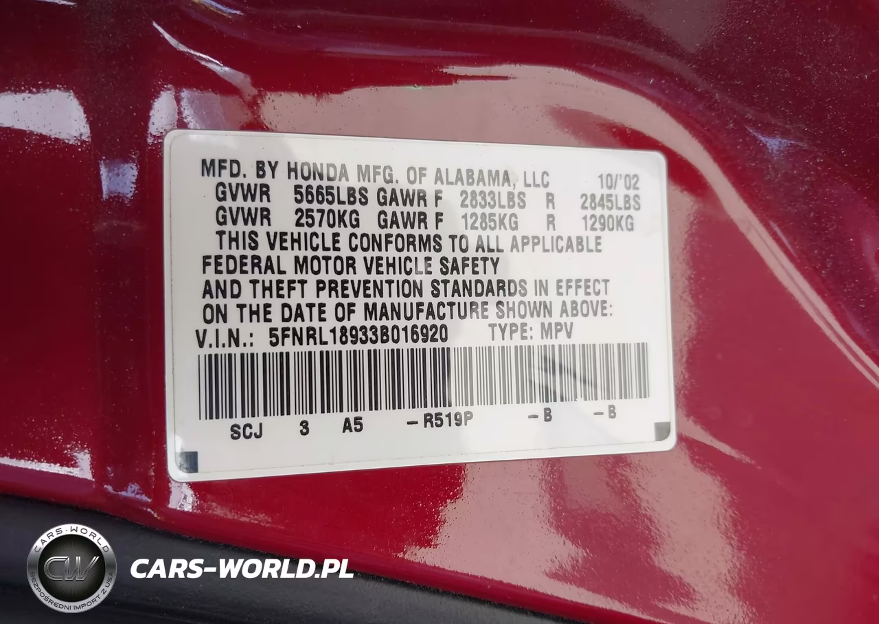 2003 Honda Odyssey Ex-L VIN:5FNRL18933B016920 - 9