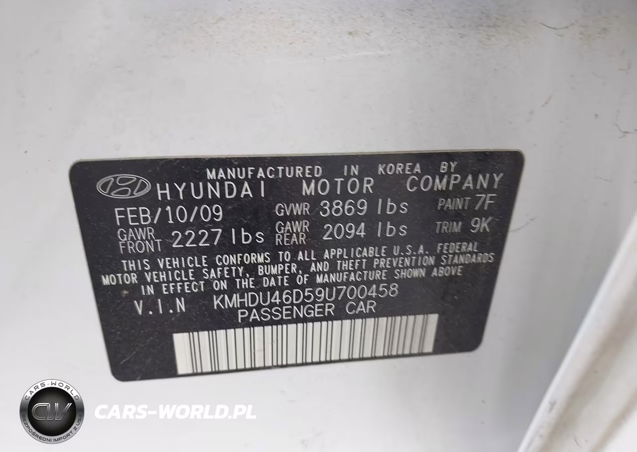 2009 Hyundai Elantra Gls VIN:KMHDU46D59U700458 - 9