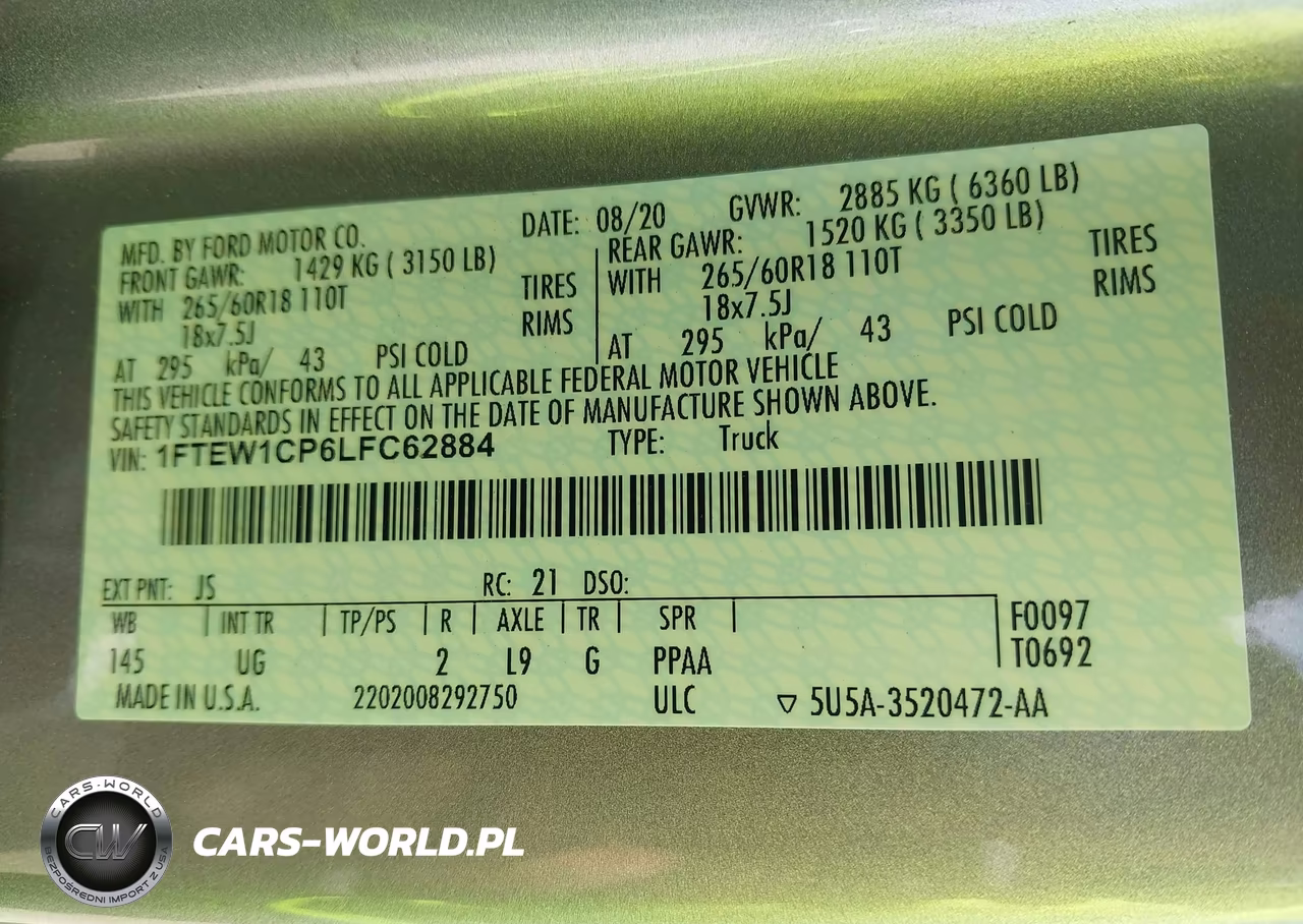 2020 Ford F-150 Xlt VIN:1FTEW1CP6LFC62884 - 9
