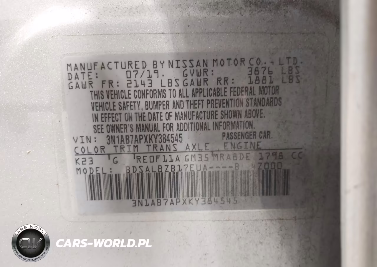 2019 Nissan Sentra S VIN:3N1AB7APXKY384545 - 9