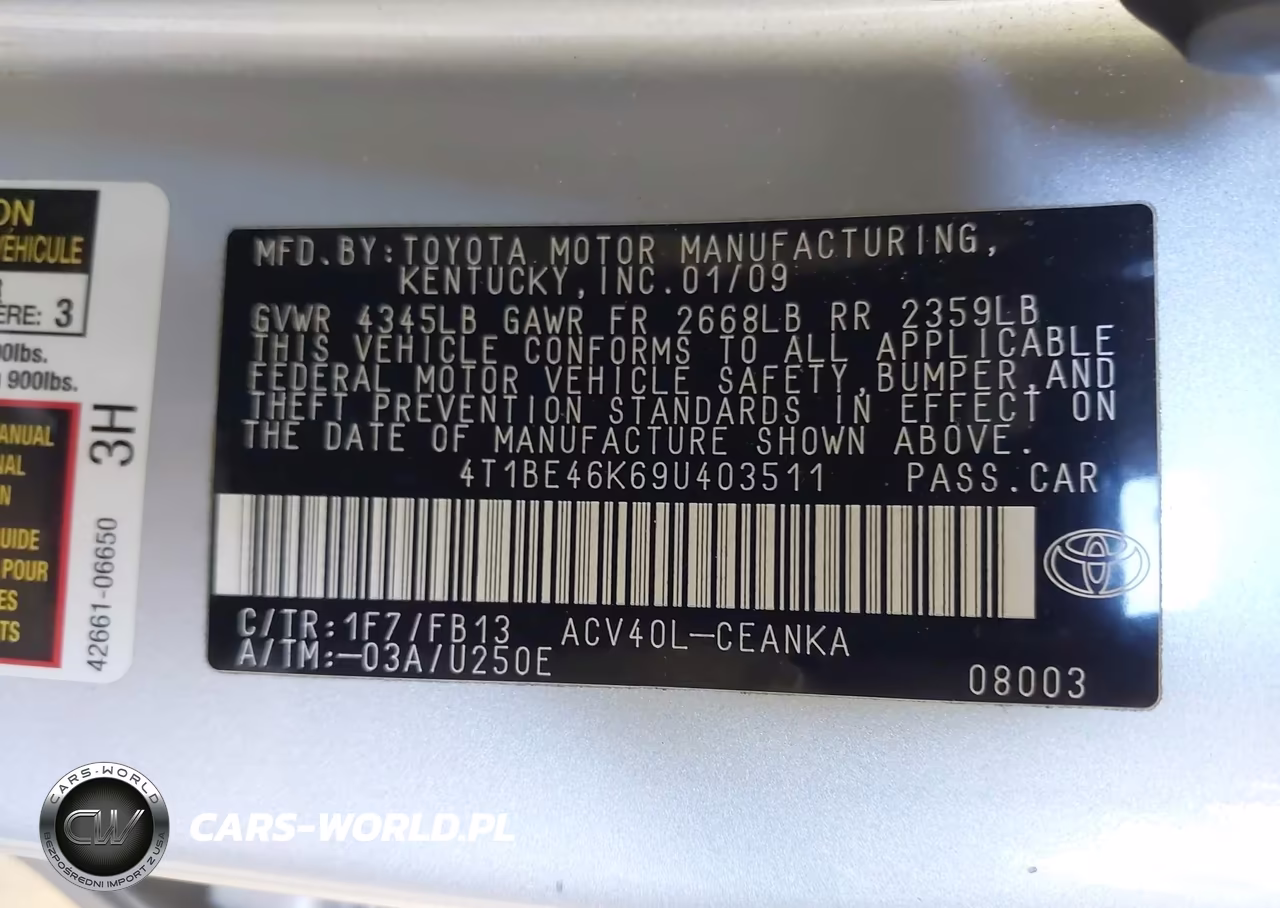 2009 Toyota Camry Le VIN:4T1BE46K69U403511 - 9