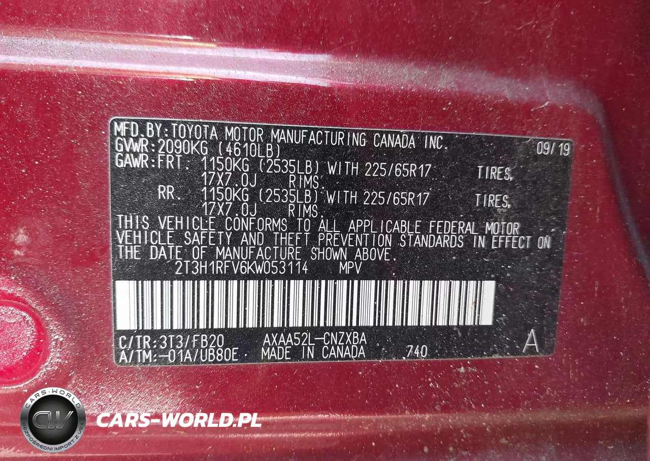 2019 Toyota Rav4 Le VIN:2T3H1RFV6KW053114 - 9