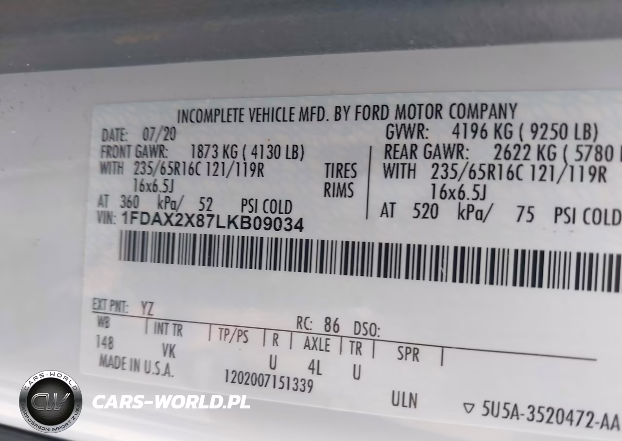 2020 Ford Transit-350 Passenger Van Xl-Xlt VIN:1FDAX2X87LKB09034 - 9
