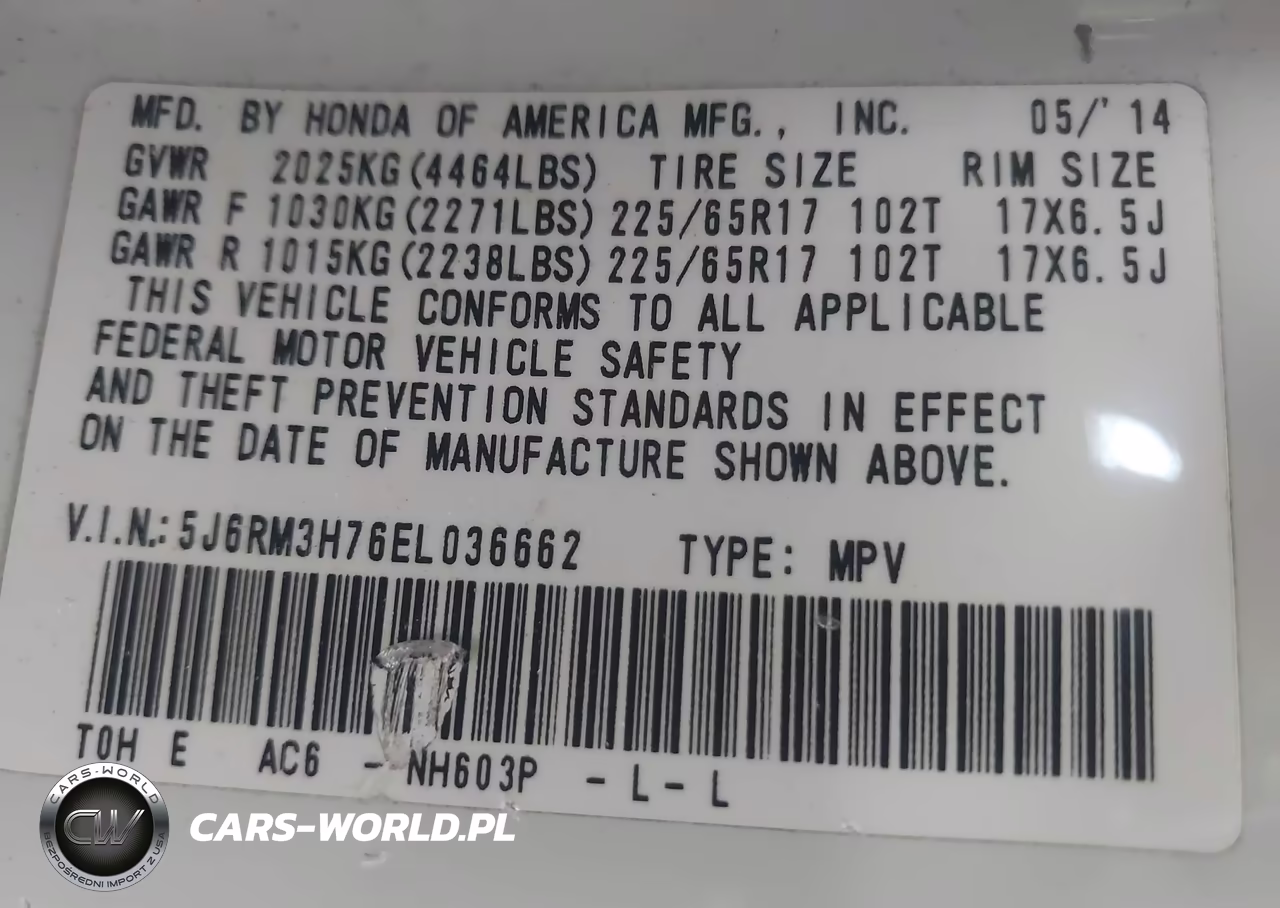 2014 Honda Cr-V Ex-L VIN:5J6RM3H76EL036662 - 9