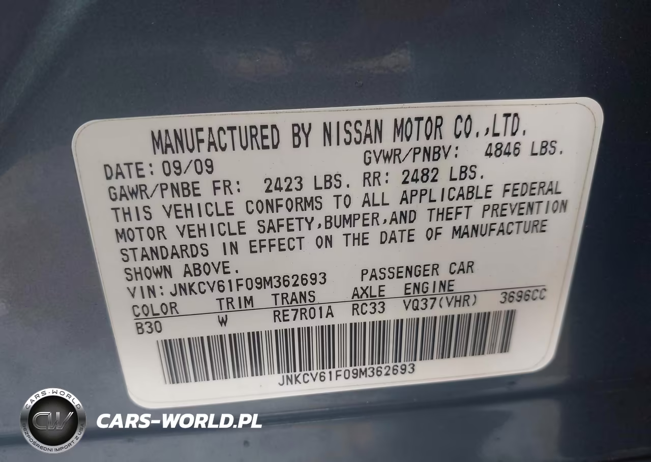 2009 Infiniti G37X VIN:JNKCV61F09M362693 - 9