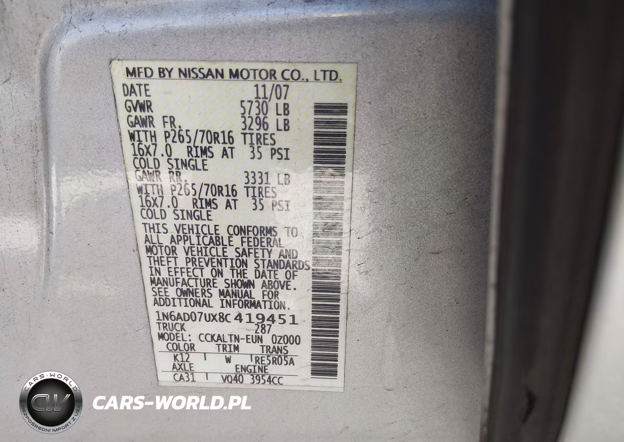 2008 Nissan Frontier Se VIN:1N6AD07UX8C419451 - 9