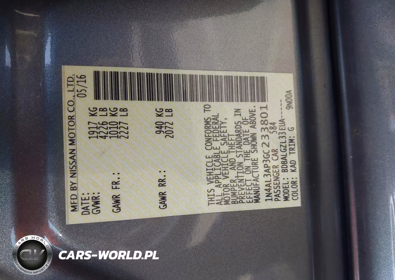 2016 Nissan Altima 2.5-2.5 S-2.5 Sl-2.5 Sr-2.5 Sv VIN:1N4AL3AP3GC233801 - 9