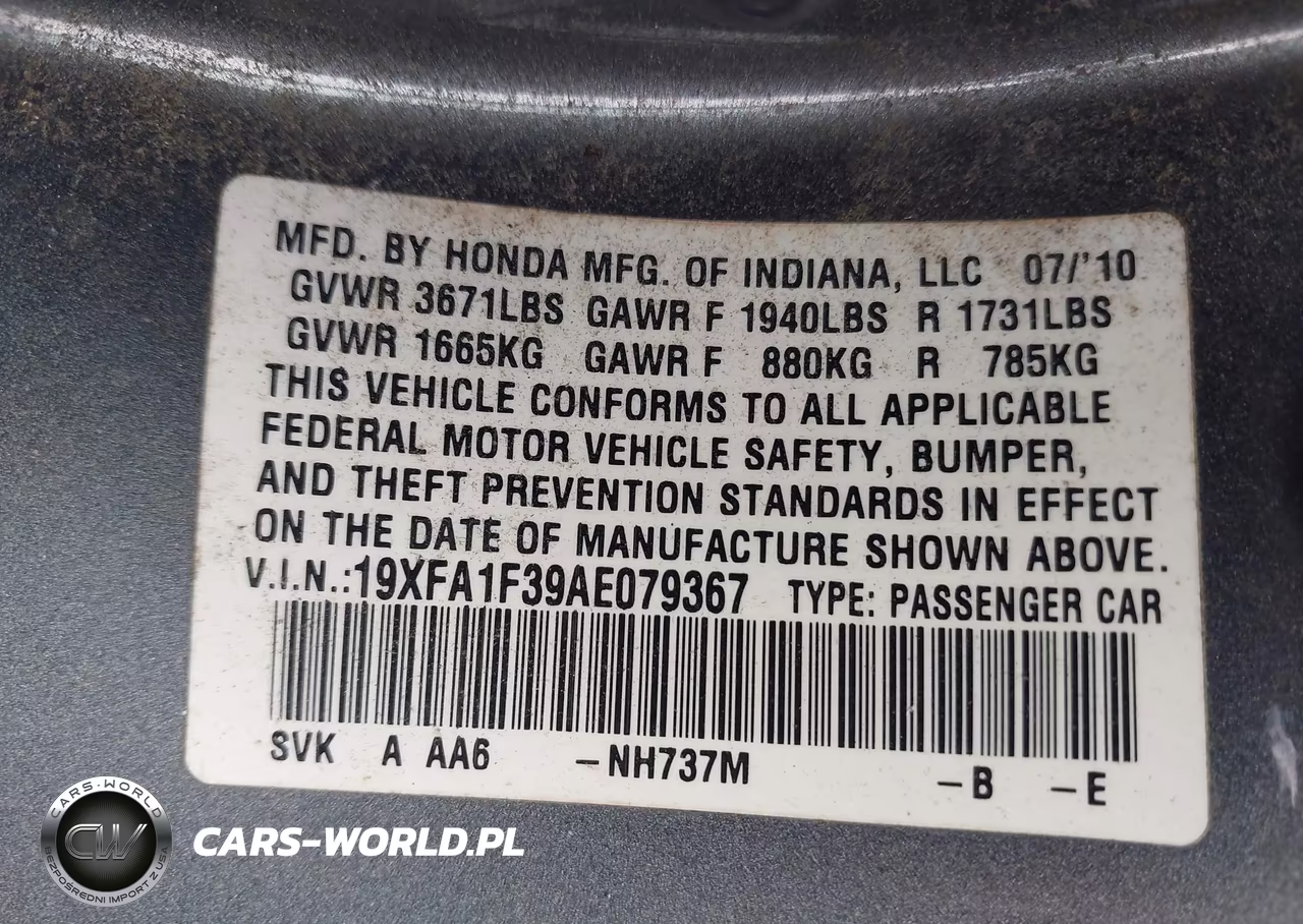 2010 Honda Civic Vp VIN:19XFA1F39AE079367 - 9
