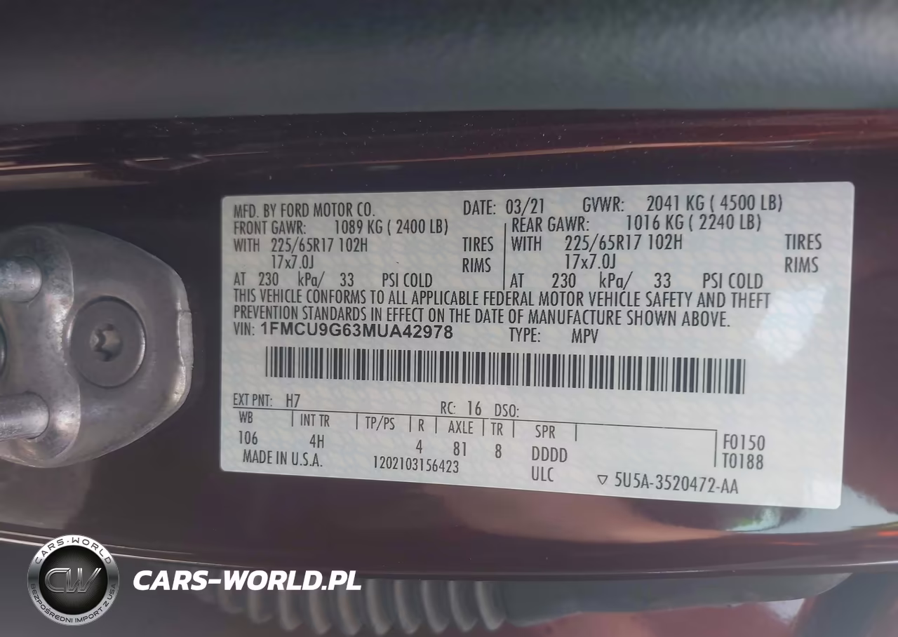 2021 Ford Escape Se VIN:1FMCU9G63MUA42978 - 9