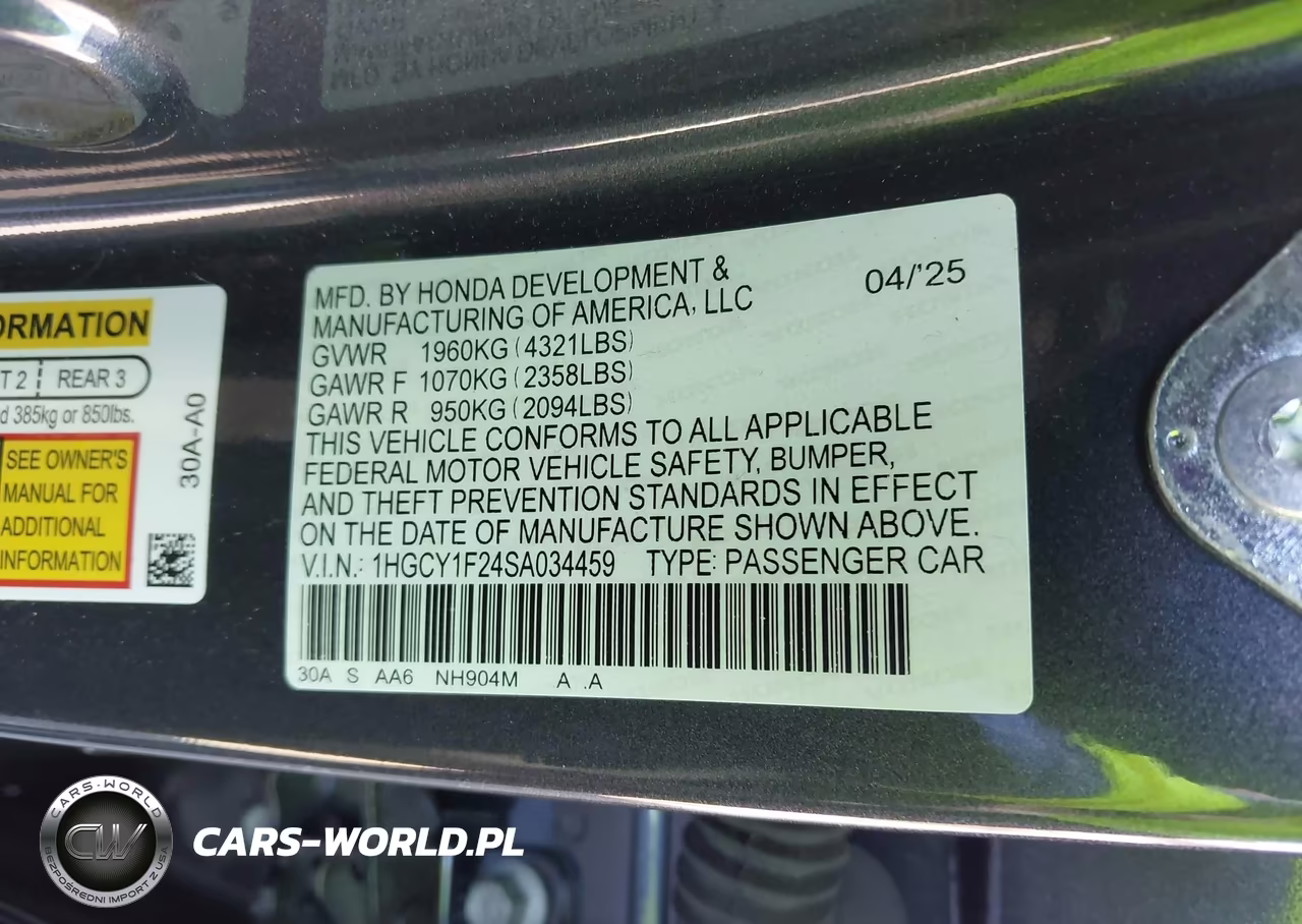 2025 Honda Accord Lx VIN:1HGCY1F24SA034459 - 9