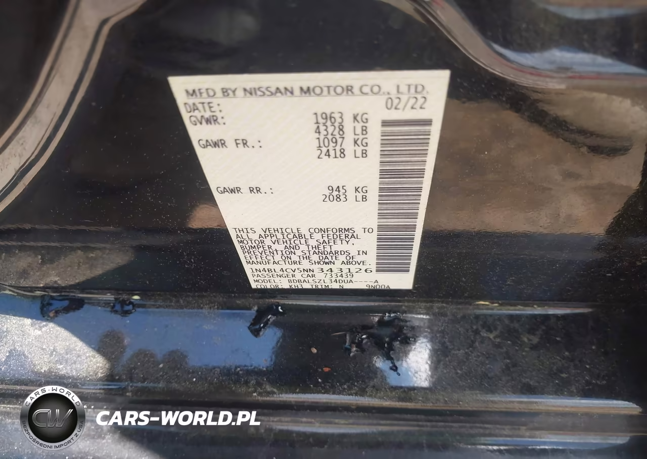 2022 Nissan Altima Sr Fwd VIN:1N4BL4CV5NN343126 - 9