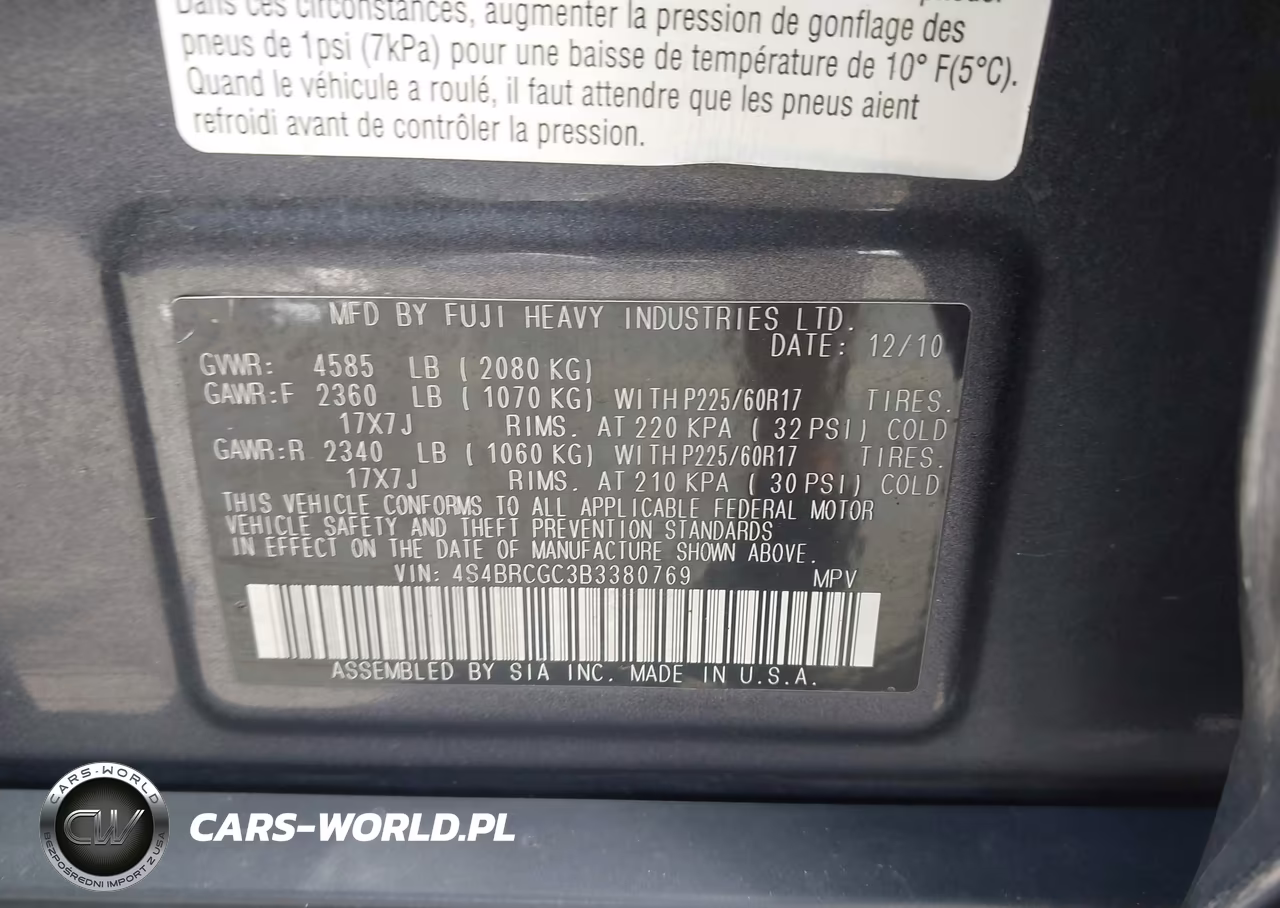 2011 Subaru Outback 2.5I Premium VIN:4S4BRCGC3B3380769 - 9