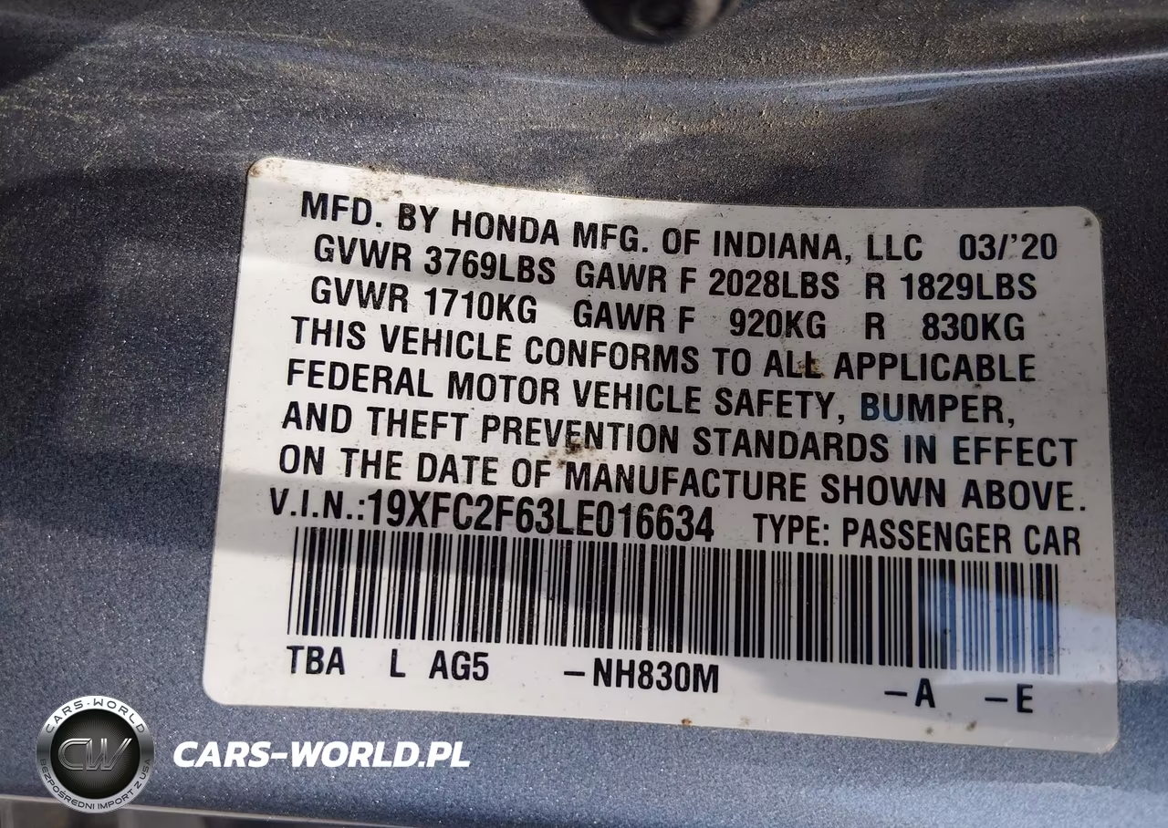 2020 Honda Civic Lx VIN:19XFC2F63LE016634 - 9