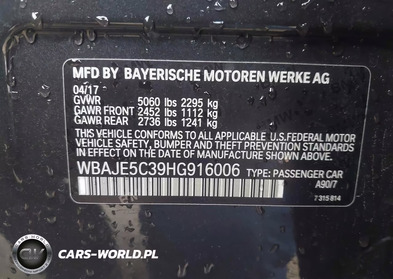 2017 BMW 540I VIN:WBAJE5C39HG916006 - 9