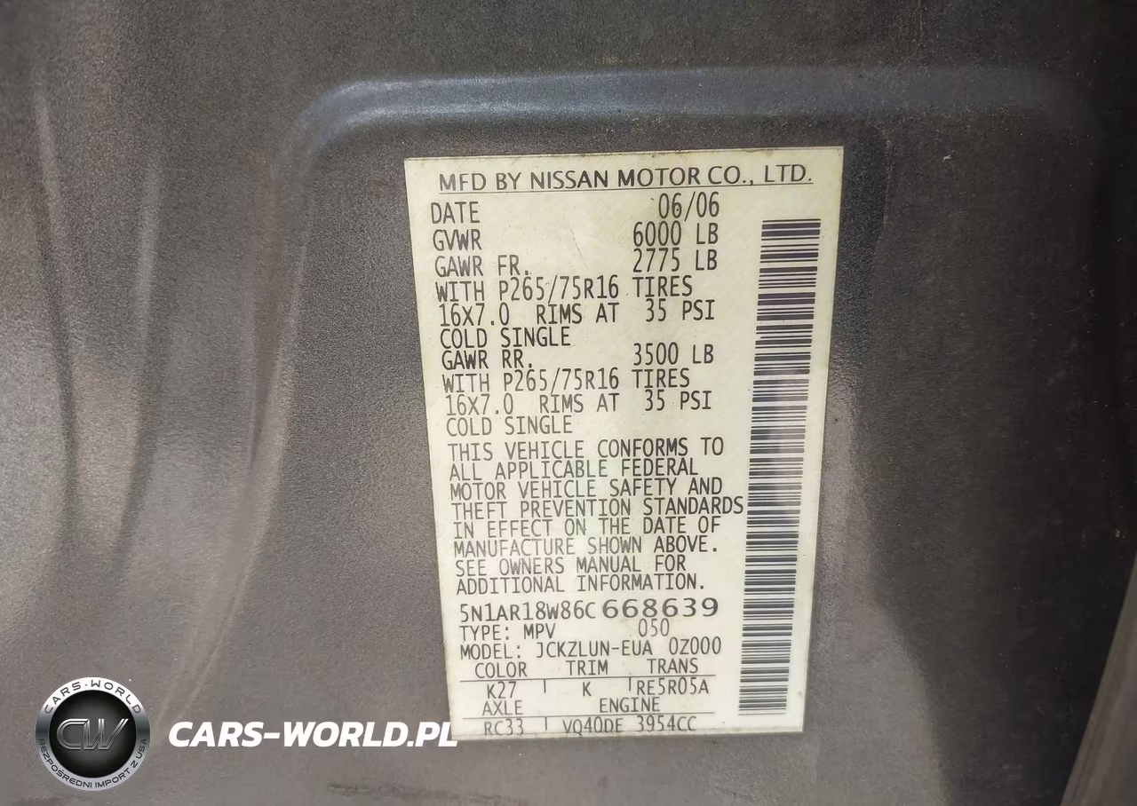 2006 Nissan Pathfinder Se Off-Road VIN:5N1AR18W86C668639 - 9