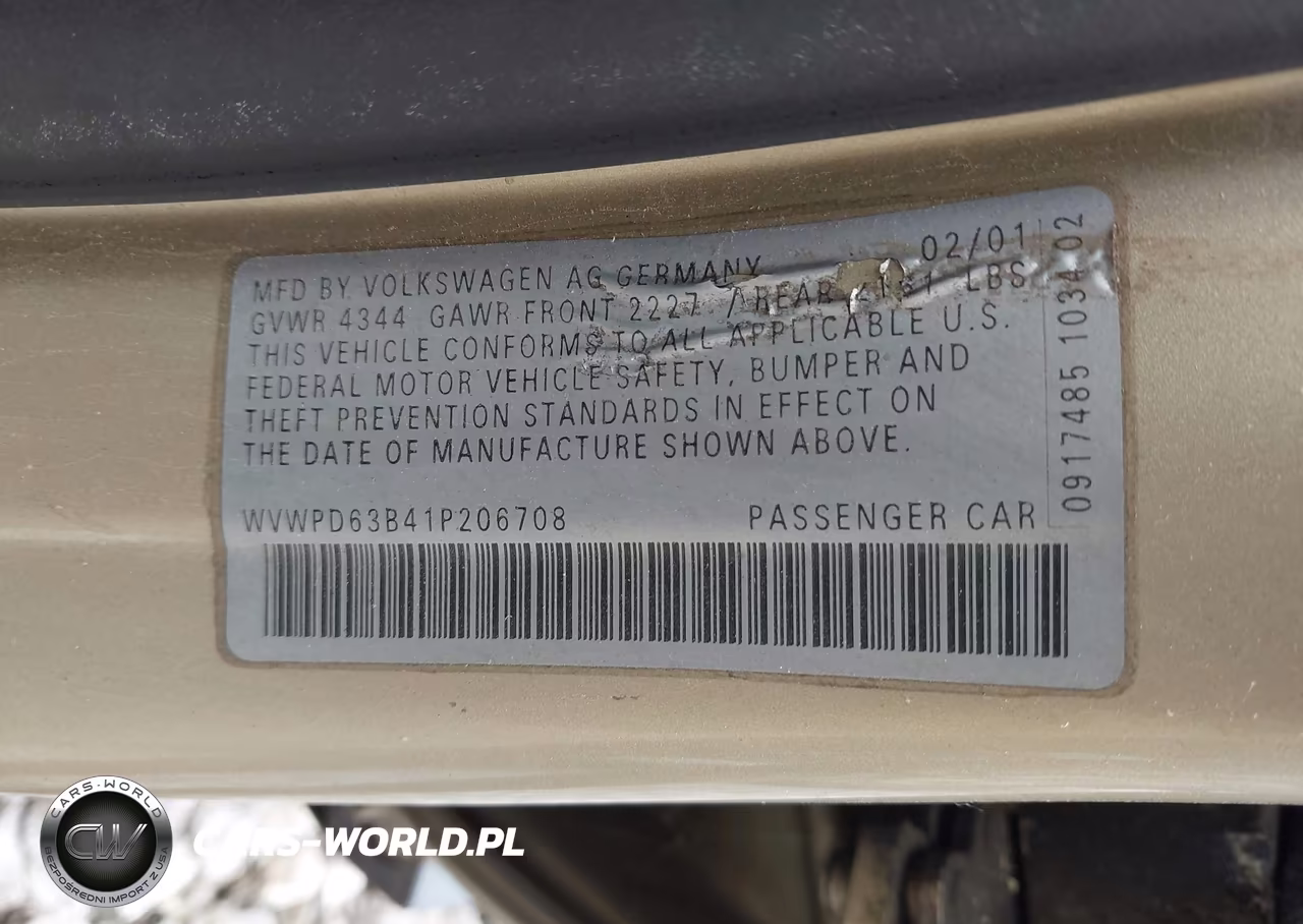 2001 Volkswagen Passat Gls VIN:WVWPD63B41P206708 - 9