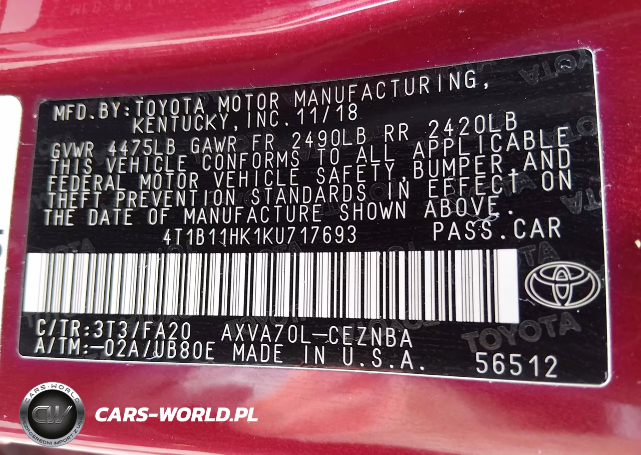 2019 Toyota Camry Le VIN:4T1B11HK1KU717693 - 9