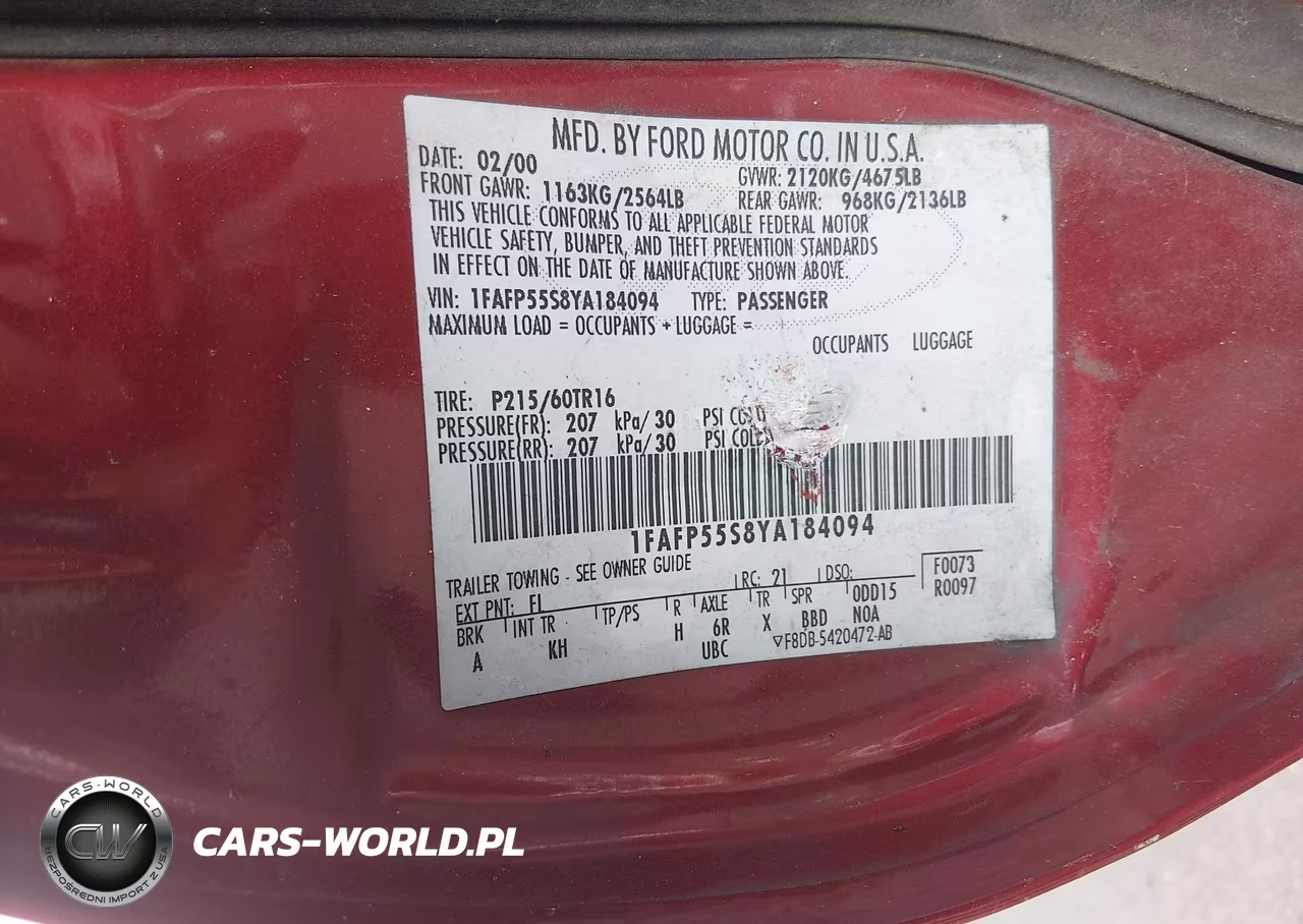 2000 Ford Taurus Ses VIN:1FAFP55S8YA184094 - 9