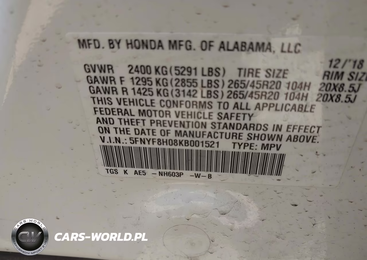 2019 Honda Passport Elite VIN:5FNYF8H08KB001521 - 9