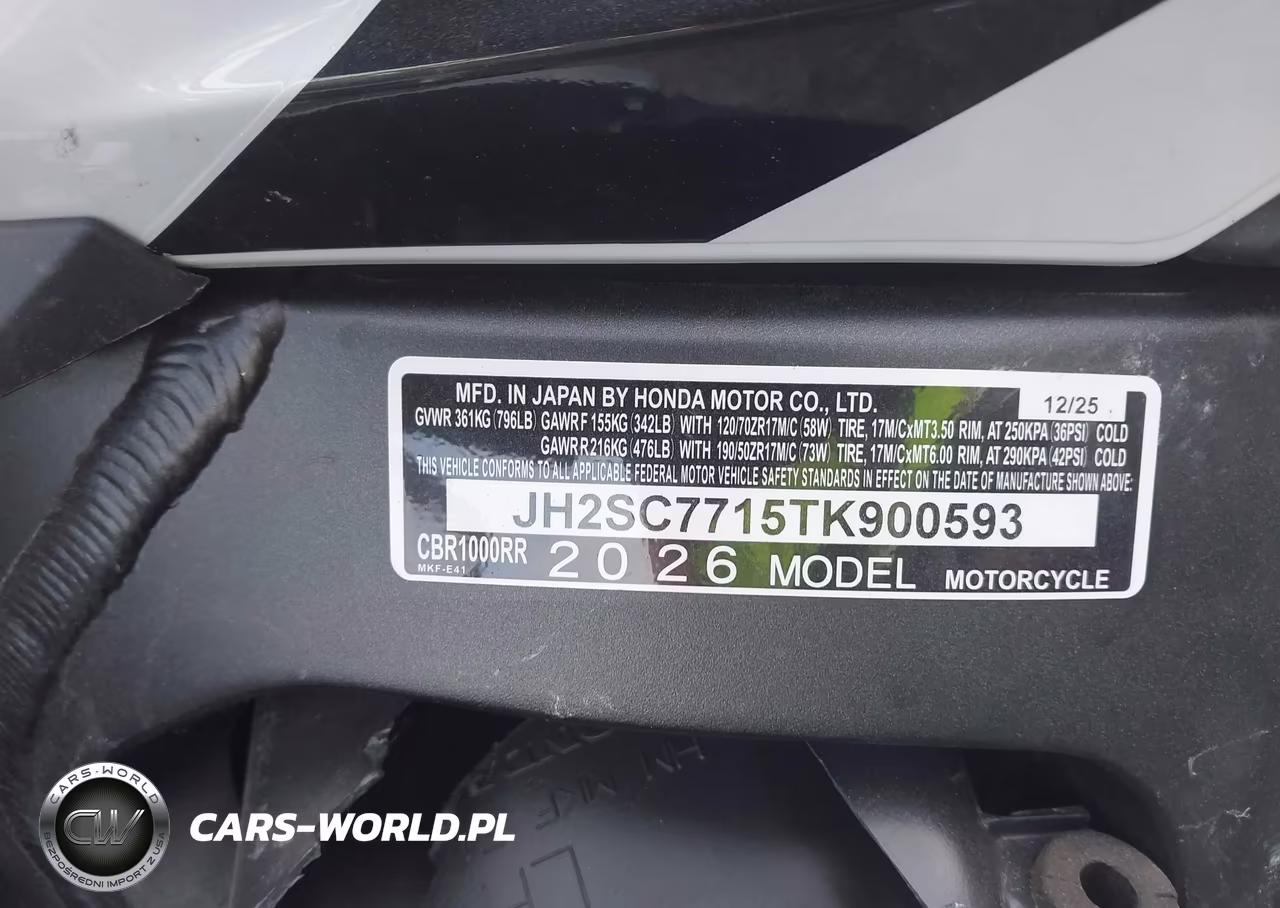2026 Honda Cbr1000 Rr VIN:JH2SC7715TK900593 - 10