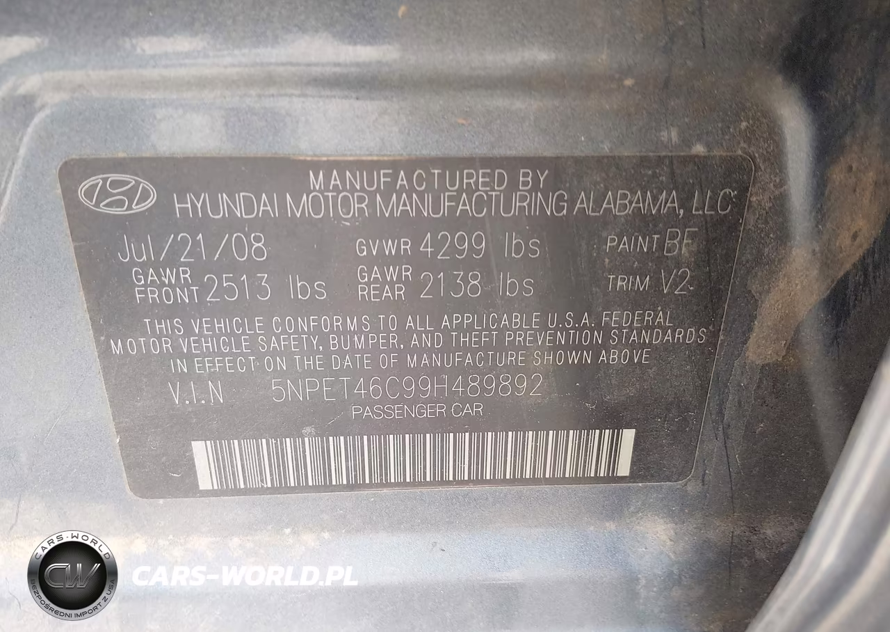 2009 Hyundai Sonata Gls VIN:5NPET46C99H489892 - 9