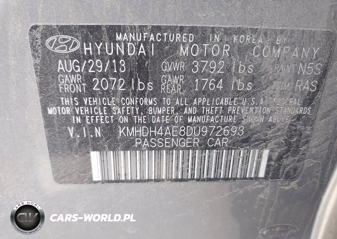 2013 Hyundai Elantra Gls VIN:KMHDH4AE8DU972693 - 9