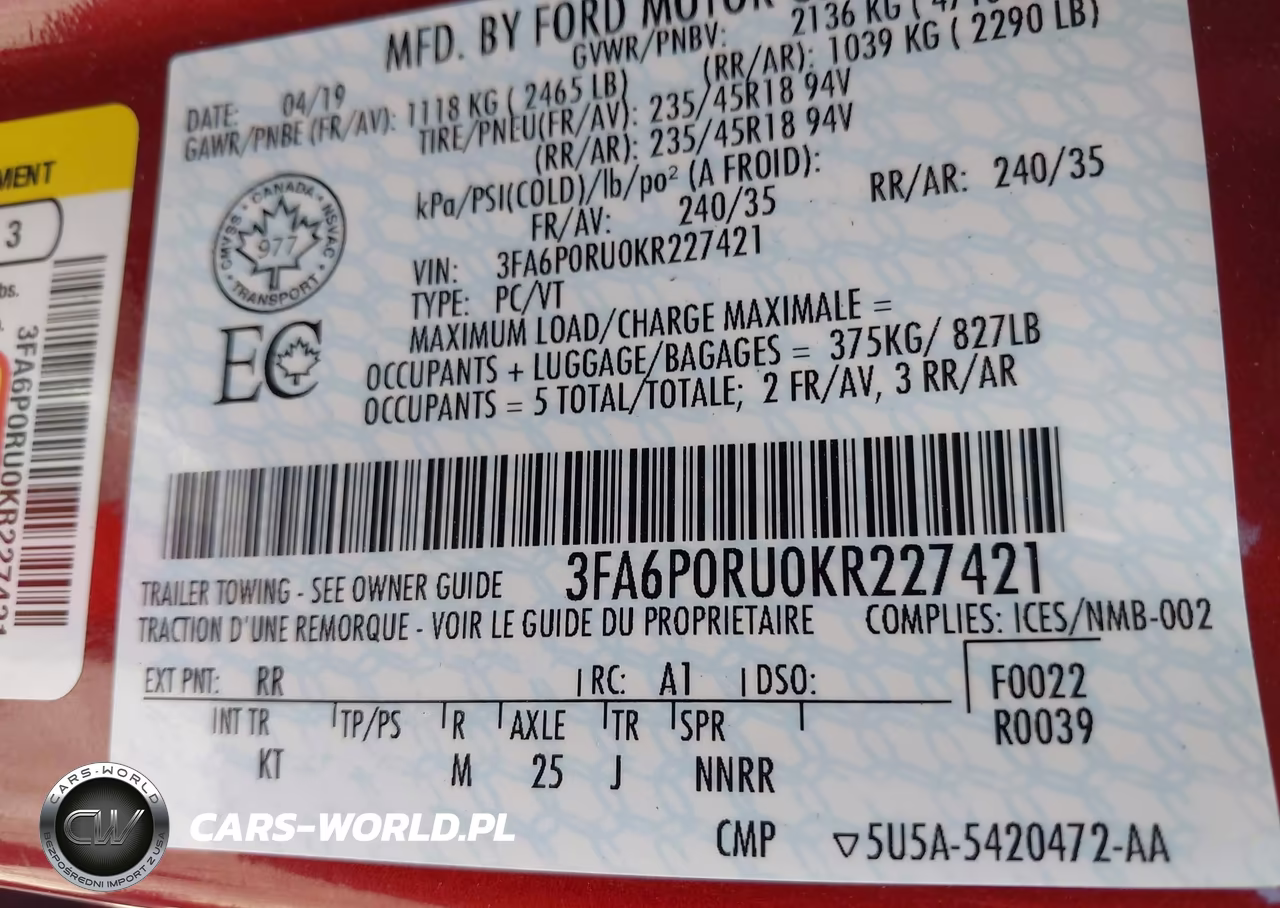 2019 Ford Fusion Hybrid Titanium VIN:3FA6P0RU0KR227421 - 9