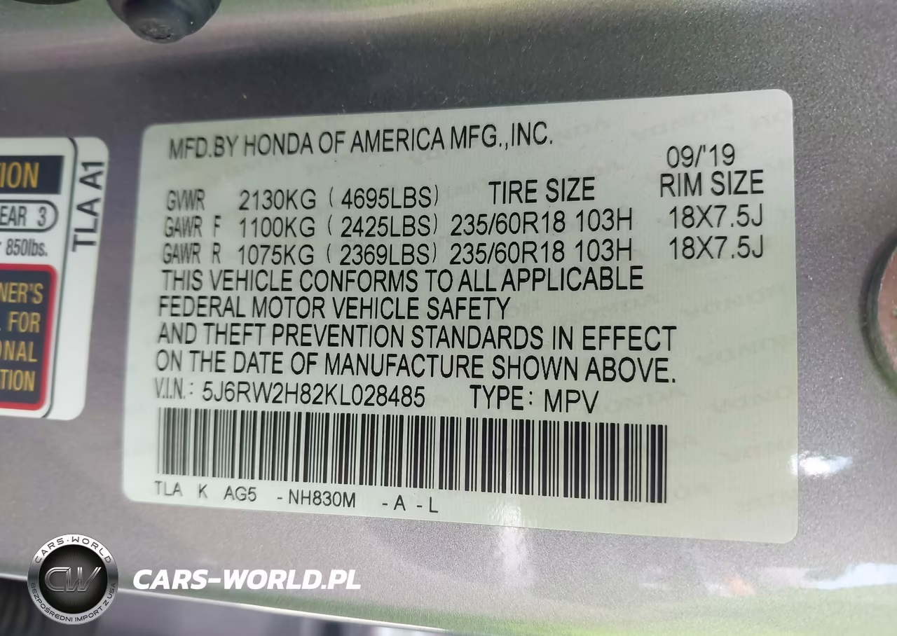 2019 Honda Cr-V Ex-L VIN:5J6RW2H82KL028485 - 9