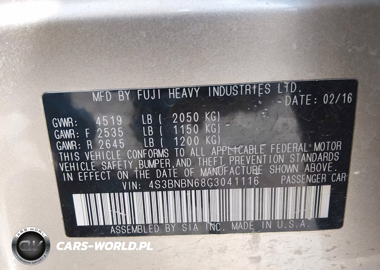 2016 Subaru Legacy 2.5I Limited VIN:4S3BNBN68G3041116 - 9