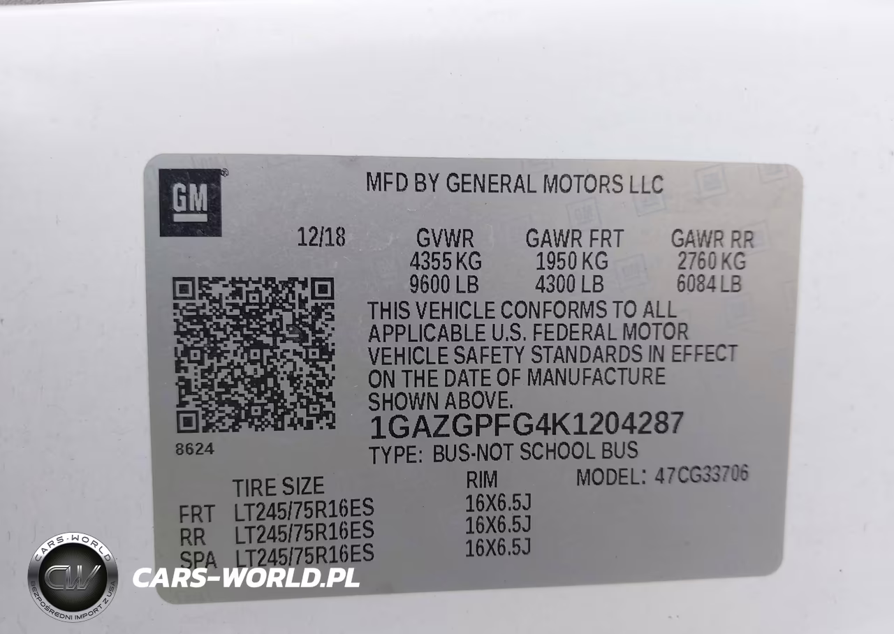 2019 Chevrolet Express 3500 Lt VIN:1GAZGPFG4K1204287 - 9