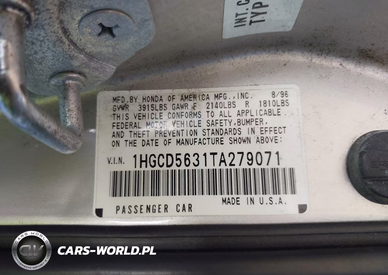 1996 Honda Accord Lx-Ex VIN:1HGCD5631TA279071 - 9