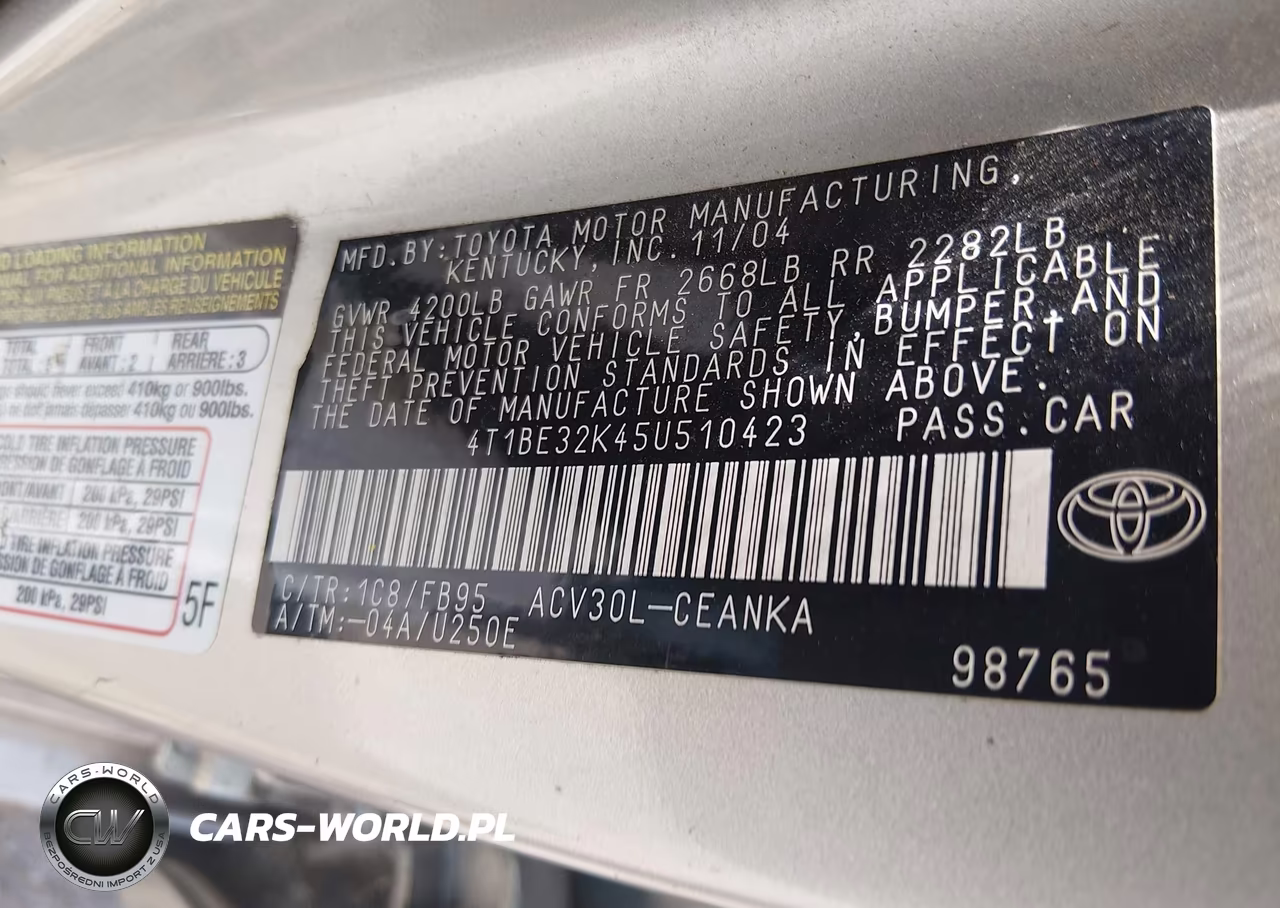 2005 Toyota Camry Le VIN:4T1BE32K45U510423 - 9
