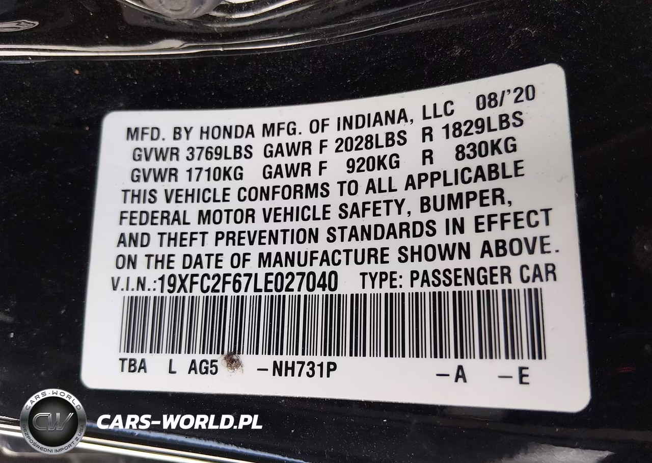 2020 Honda Civic Lx VIN:19XFC2F67LE027040 - 9