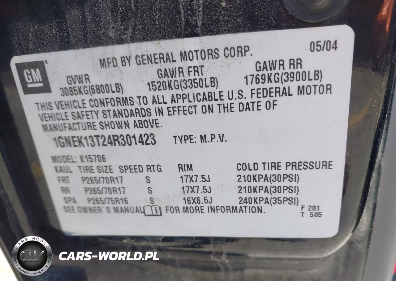 2004 Chevrolet Tahoe Z71 VIN:1GNEK13T24R301423 - 9