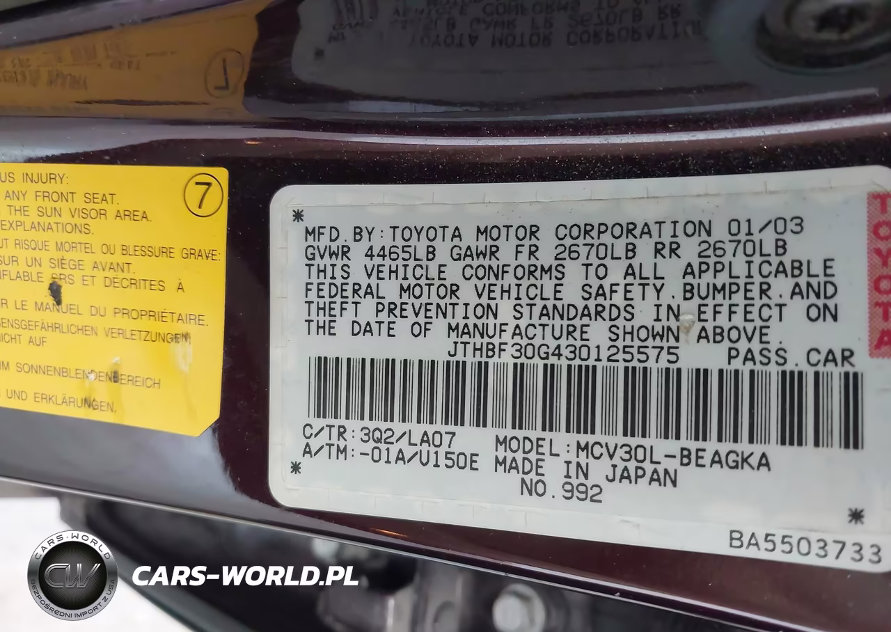 2003 Lexus Es 300 VIN:JTHBF30G430125575 - 9