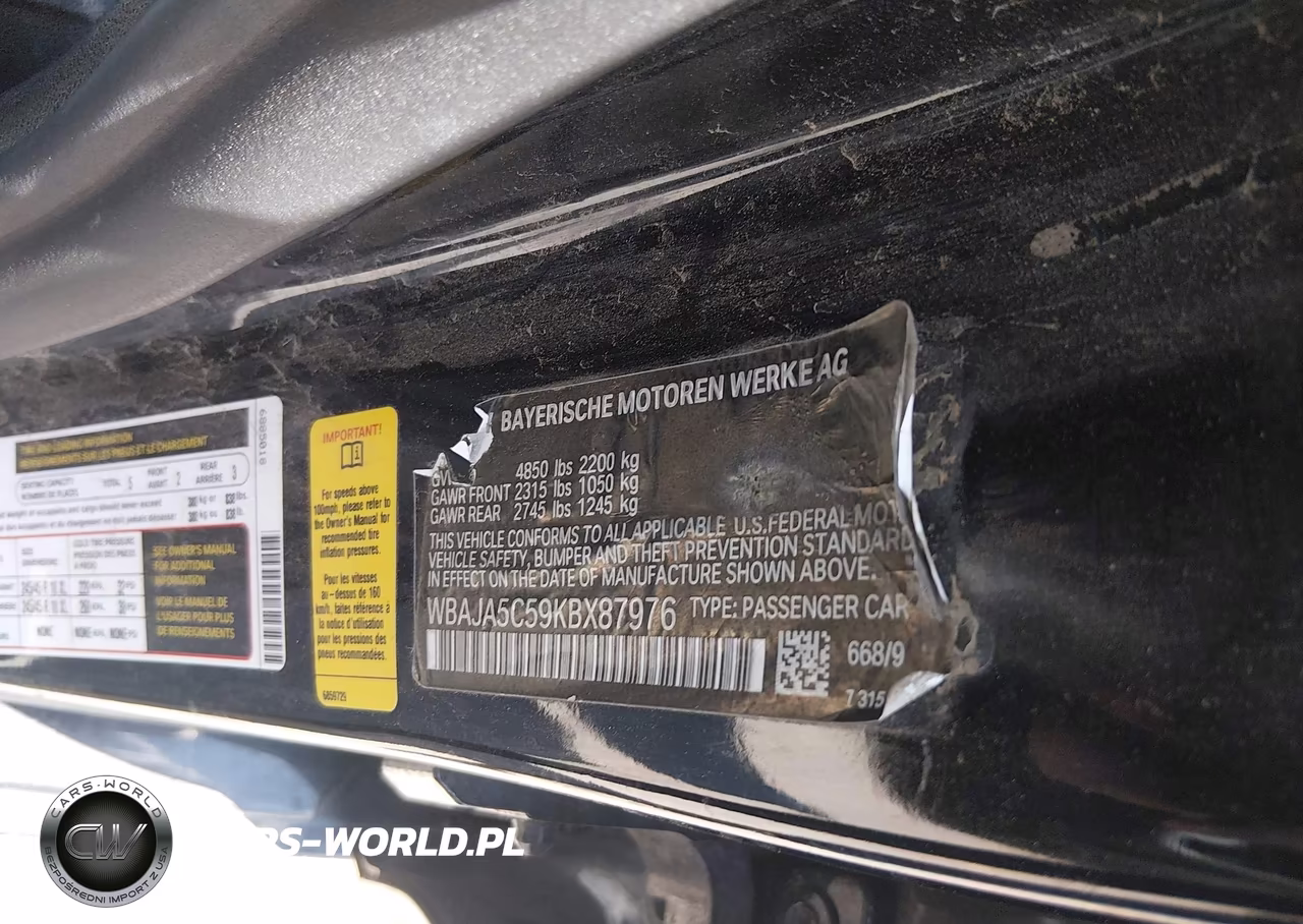 2019 BMW 530I VIN:WBAJA5C59KBX87976 - 9