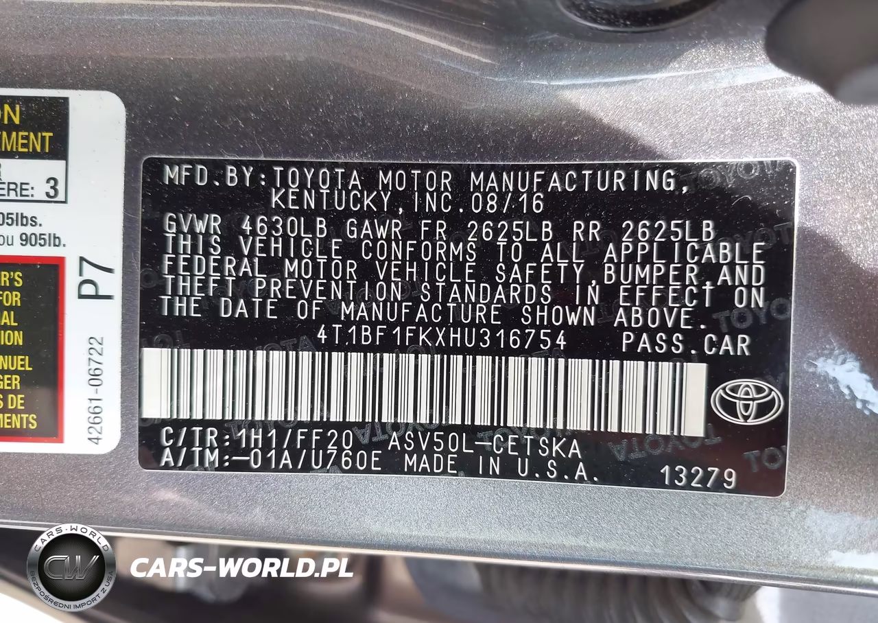 2017 Toyota Camry Se VIN:4T1BF1FKXHU316754 - 9