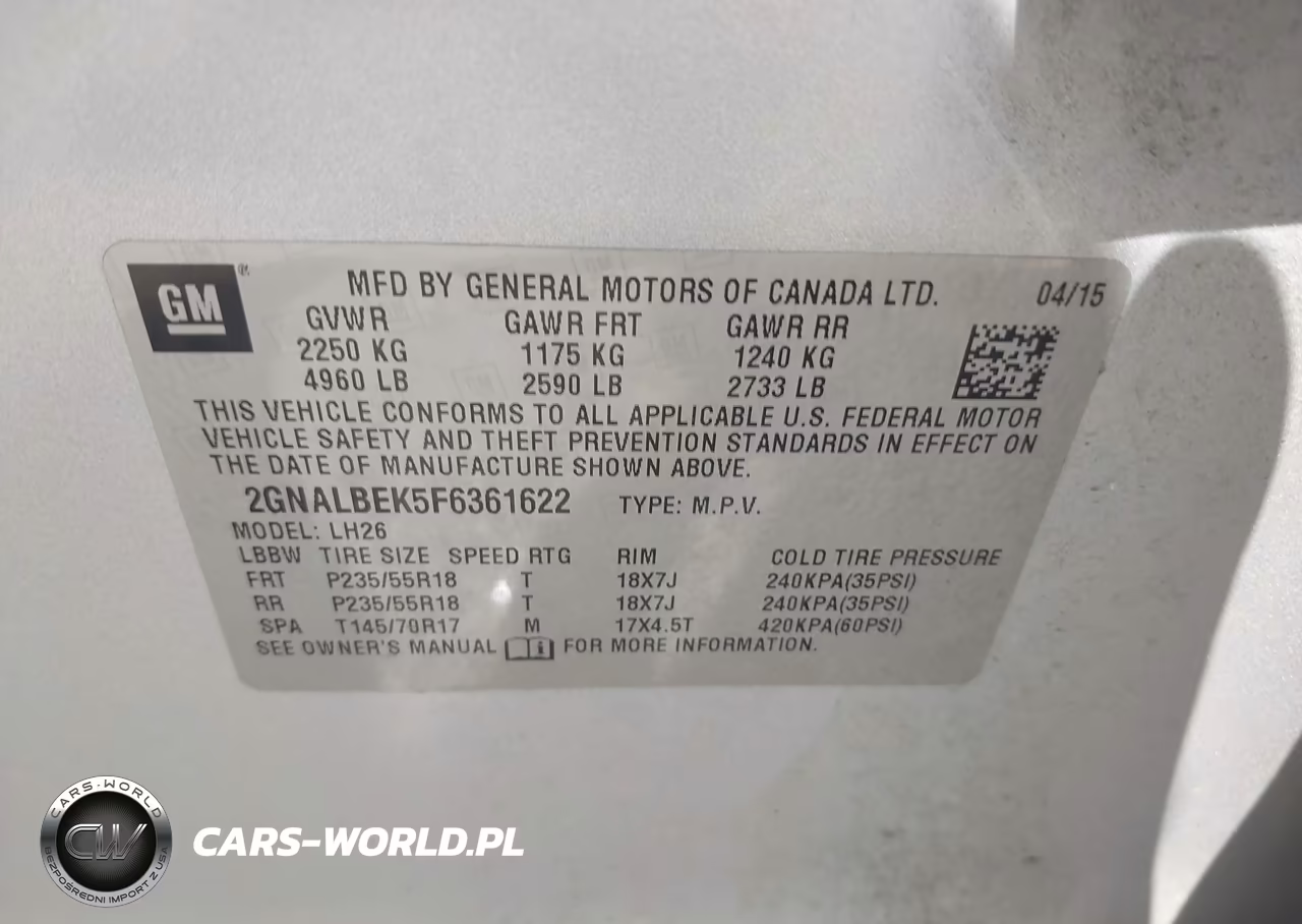 2015 Chevrolet Equinox Lt VIN:2GNALBEK5F6361622 - 9