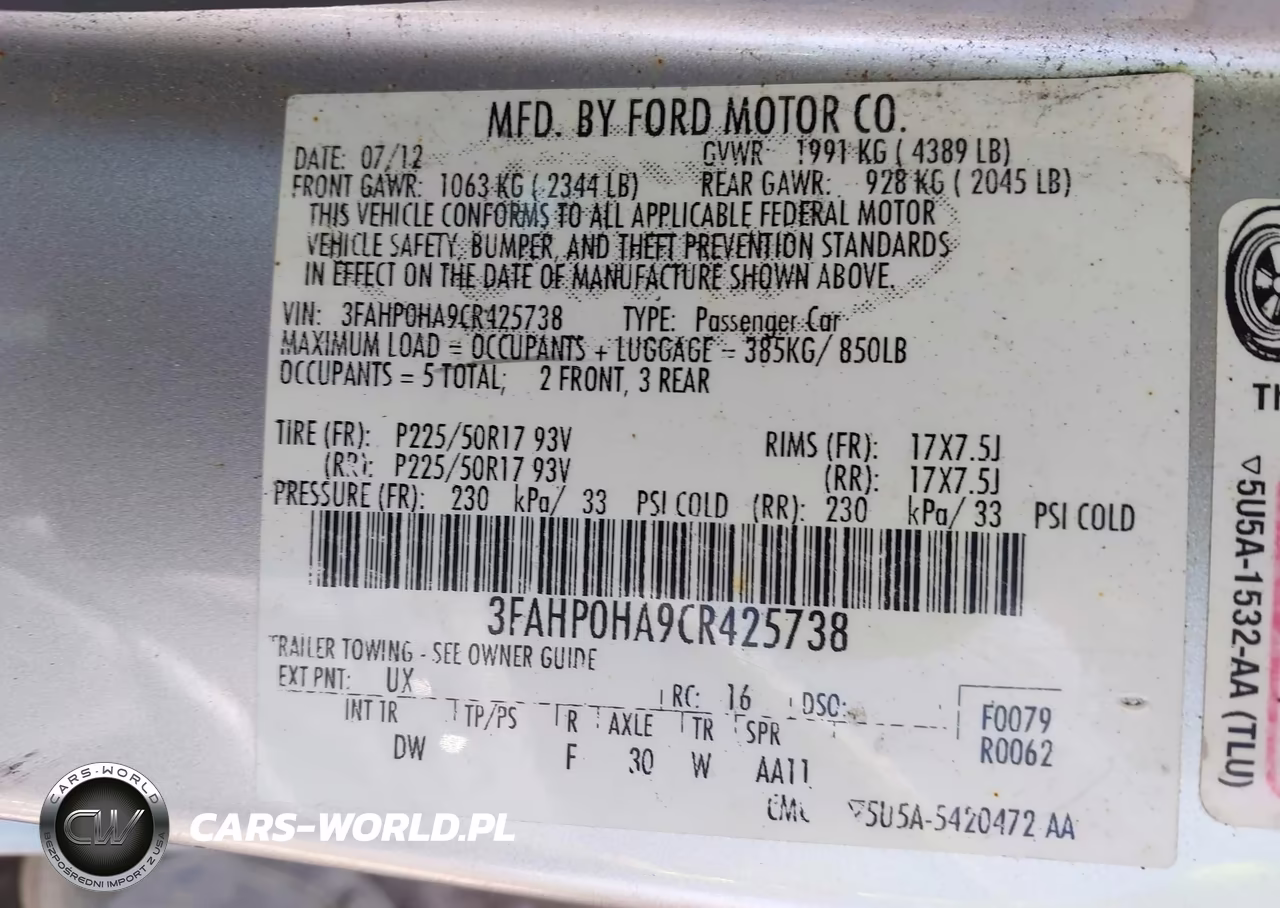 2012 Ford Fusion Se VIN:3FAHP0HA9CR425738 - 9