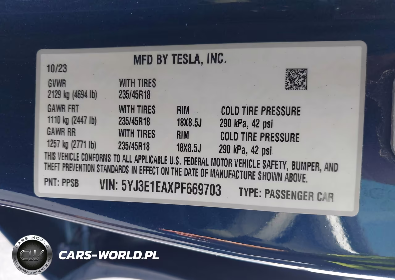 2023 Tesla Model 3 Rear-Wheel Drive VIN:5YJ3E1EAXPF669703 - 9