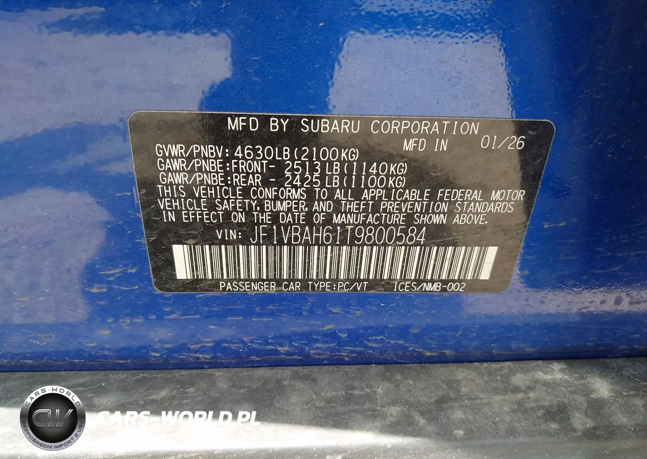 2026 Subaru Wrx Premium VIN:JF1VBAH61T9800584 - 9