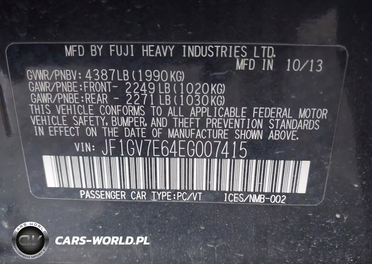 2014 Subaru Impreza Wrx VIN:JF1GV7E64EG007415 - 9